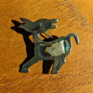 Vintage Taxco Sterling Silver Brooch C ZURITA Figural Donkey Fawn Abalone Pin